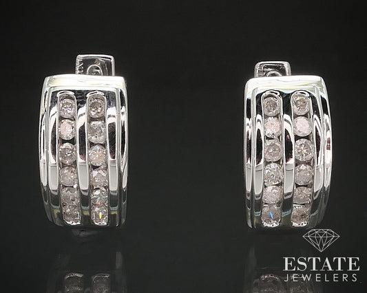 14k White Gold Natural .36ctw Diamond Hinged Hoop Earrings 5.7g i17453b