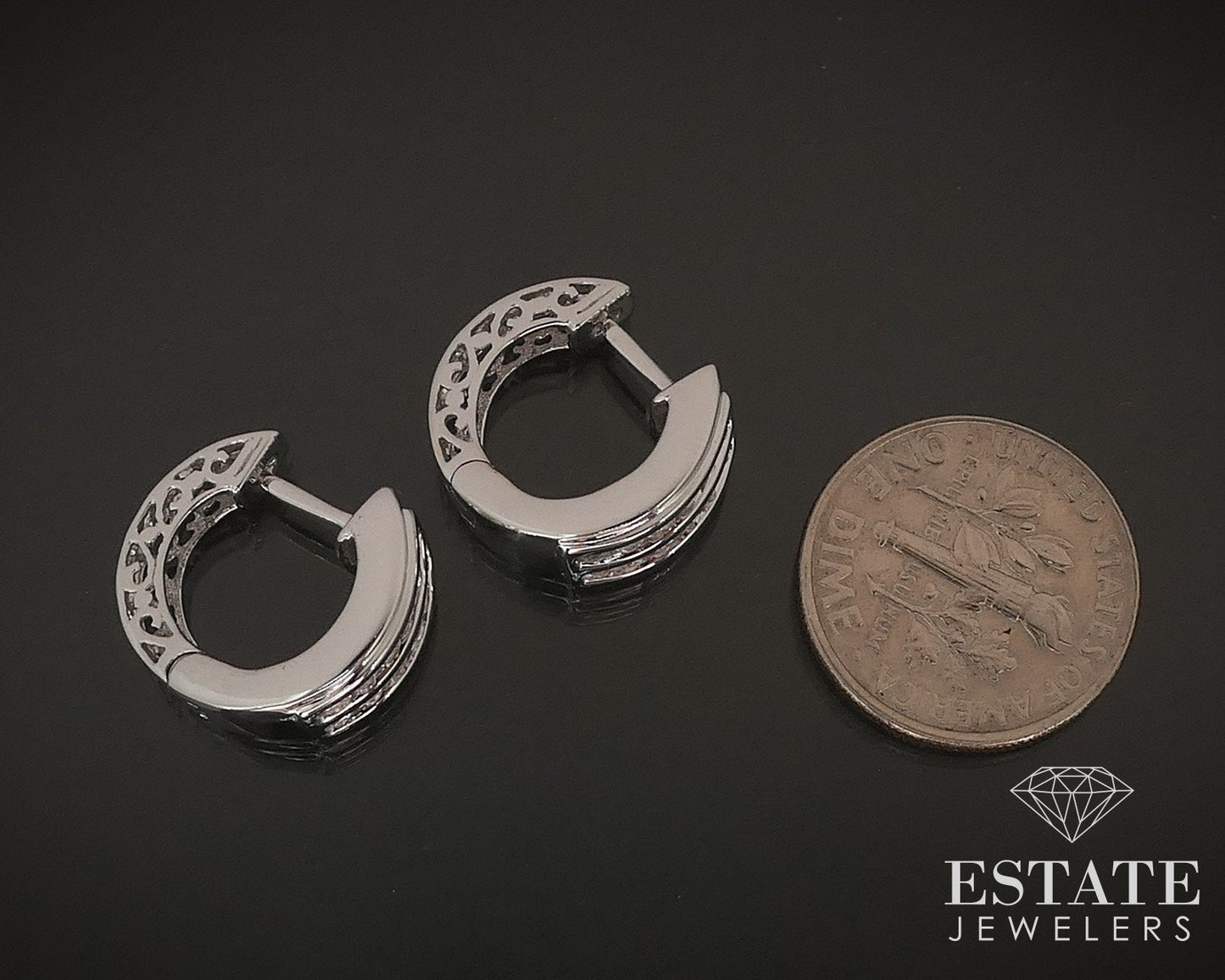14k White Gold Natural .36ctw Diamond Hinged Hoop Earrings 5.7g i17453b