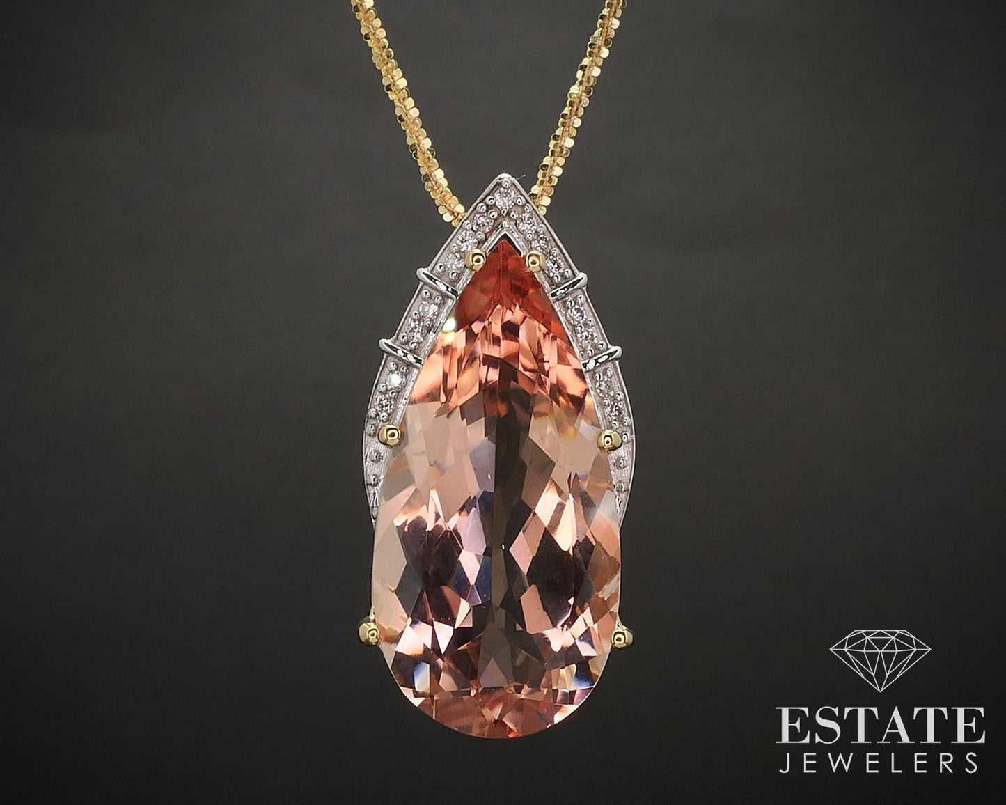 18k Yellow Gold Natural 13ct Morganite & Diamond Necklace 10.3g 20.5"L i17476