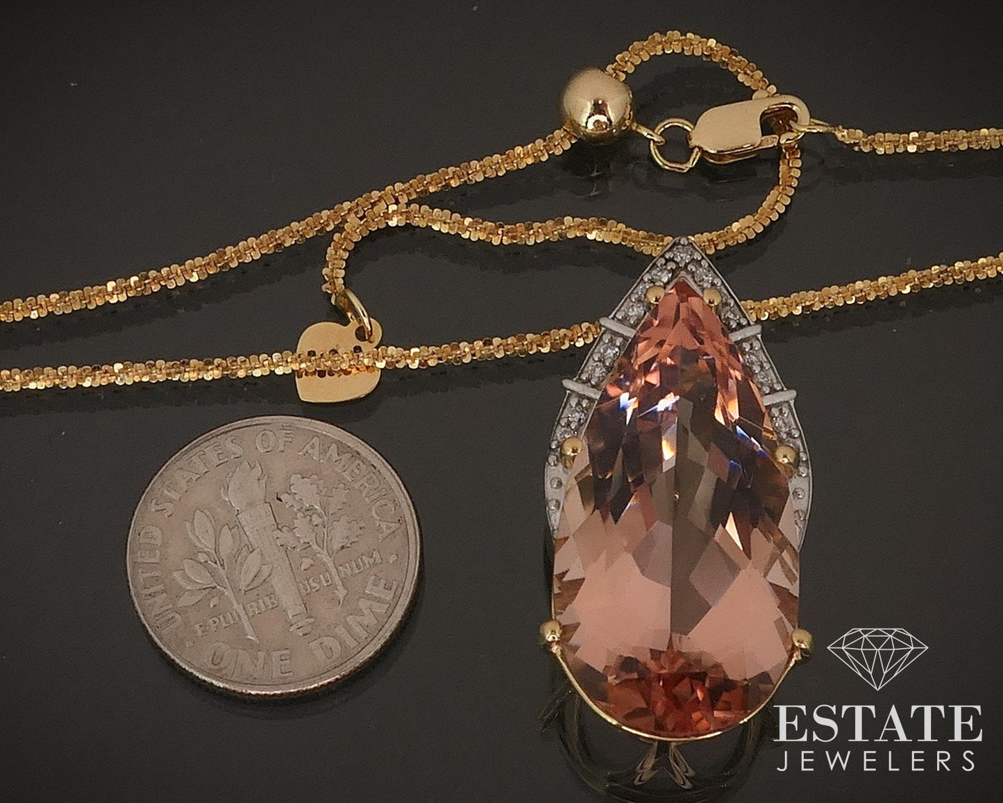 18k Yellow Gold Natural 13ct Morganite & Diamond Necklace 10.3g 20.5"L i17476