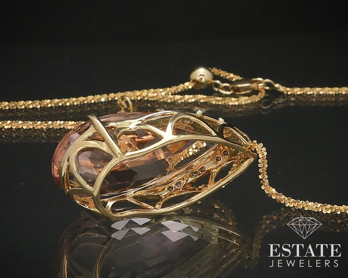 18k Yellow Gold Natural 13ct Morganite & Diamond Necklace 10.3g 20.5"L i17476