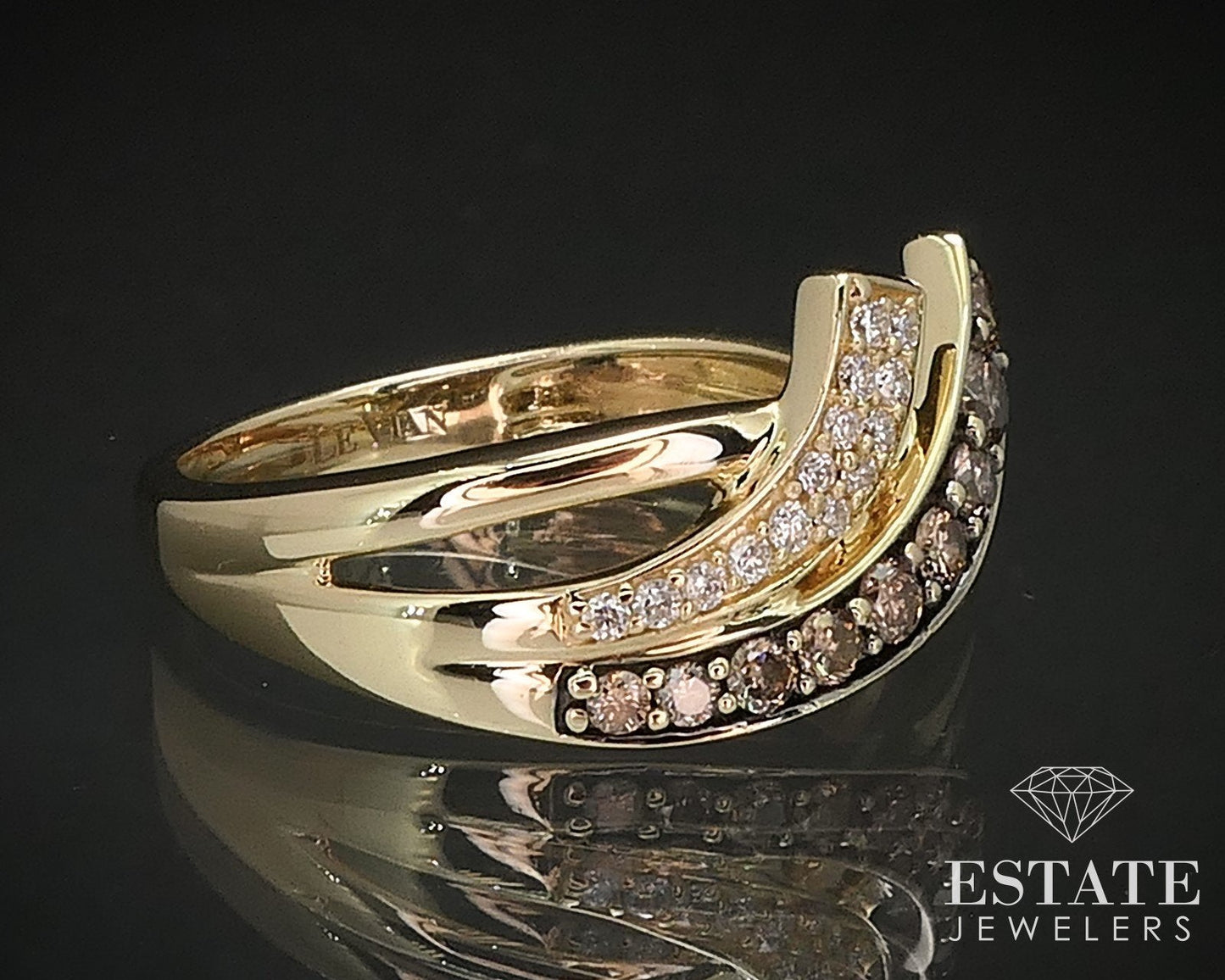 14K Honey Gold LeVian .25ctw Chocolatier Diamond Crossover Band Ring 3.9g i17495