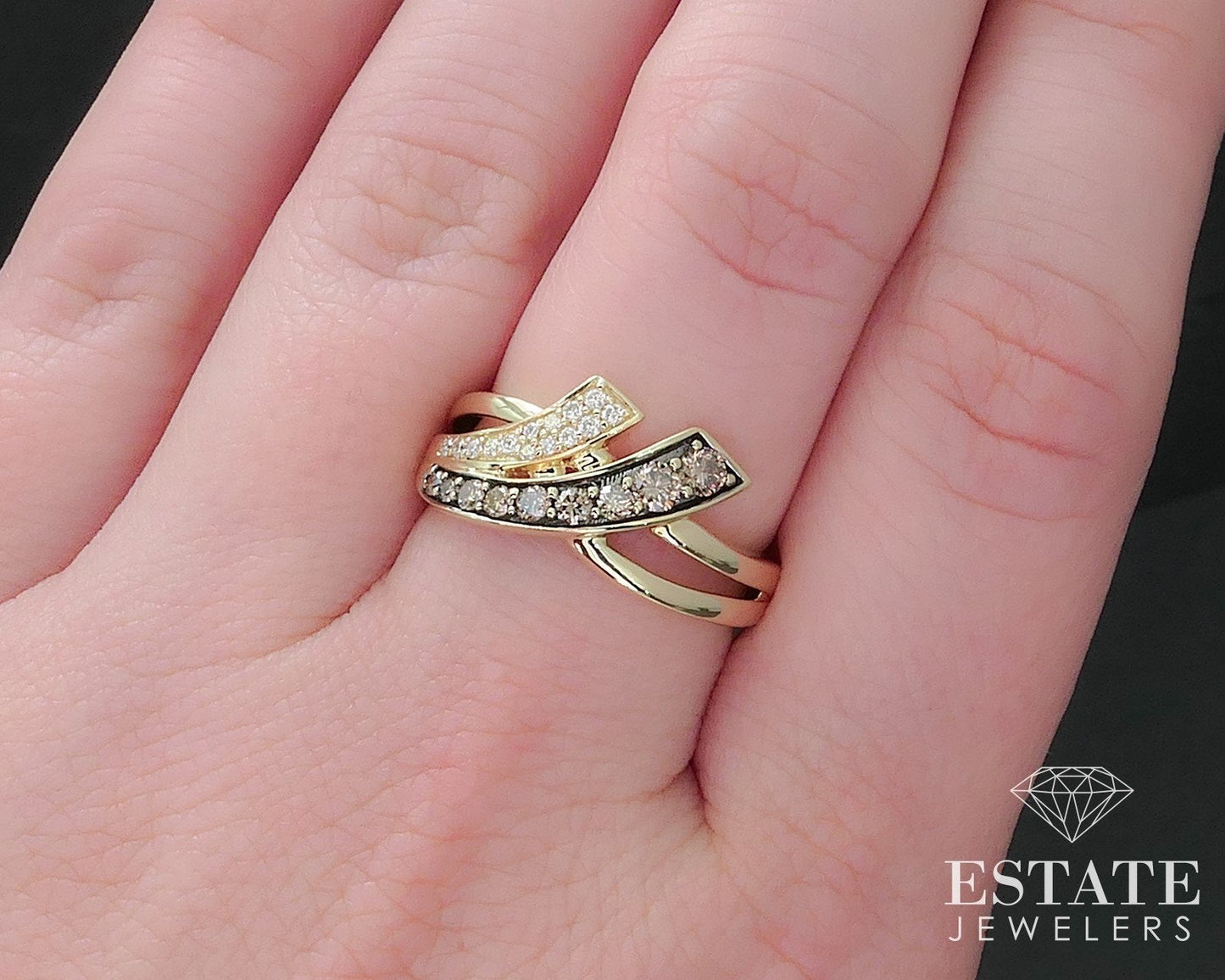 14K Honey Gold LeVian .25ctw Chocolatier Diamond Crossover Band Ring 3.9g i17495