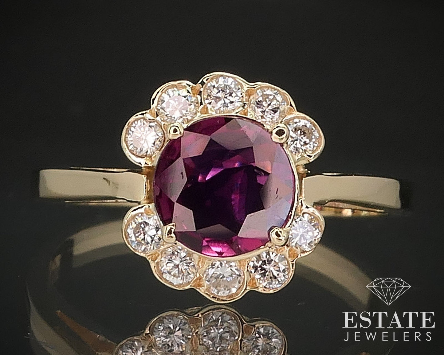 14k Yellow Gold Round Natural Ruby & Diamond Halo Ladies Ring 5g i17490