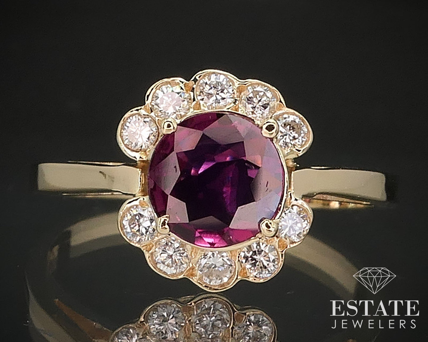 14k Yellow Gold Round Natural Ruby & Diamond Halo Ladies Ring 5g i17490