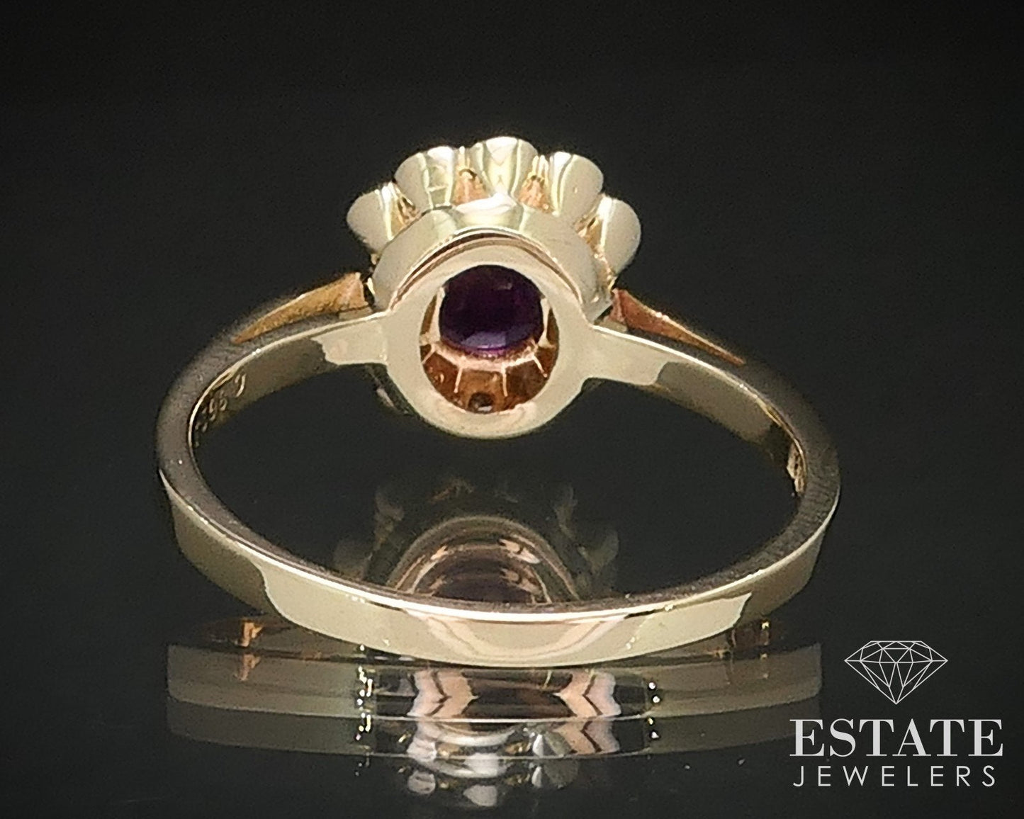 14k Yellow Gold Round Natural Ruby & Diamond Halo Ladies Ring 5g i17490