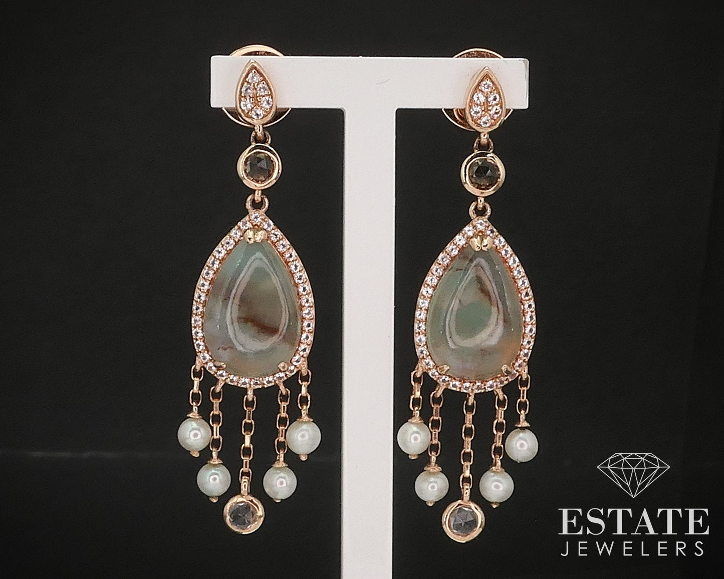 14k Strawberry Gold LeVian Aquaprase Topaz Pearl Quartz Earrings 8.6g i17475