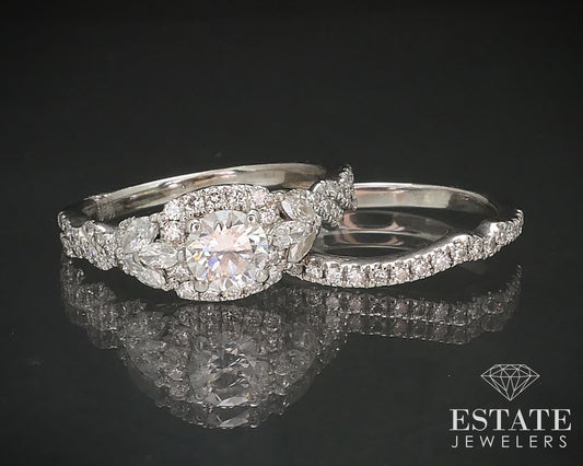 18k White Gold Natural 1.32ctw Diamond Monique Lhuillier Wedding Set 6.1g i17484