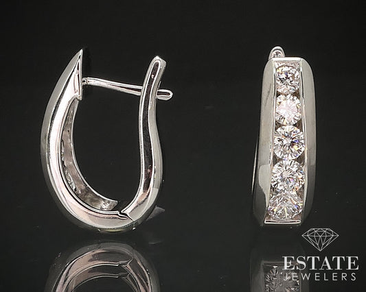 14k White Gold Natural .70ctw Diamond Hinged Hoop Earrings 5.6g i17482