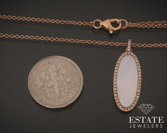 14k Rose Gold Mother of Pearl & Diamond Ladies Necklace 2.7g 19"L i17479