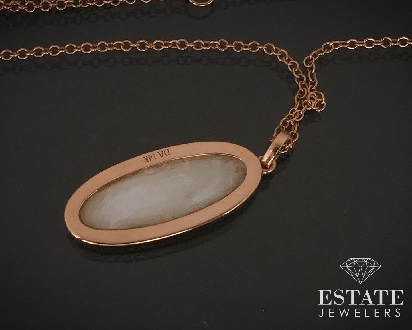 14k Rose Gold Mother of Pearl & Diamond Ladies Necklace 2.7g 19"L i17479