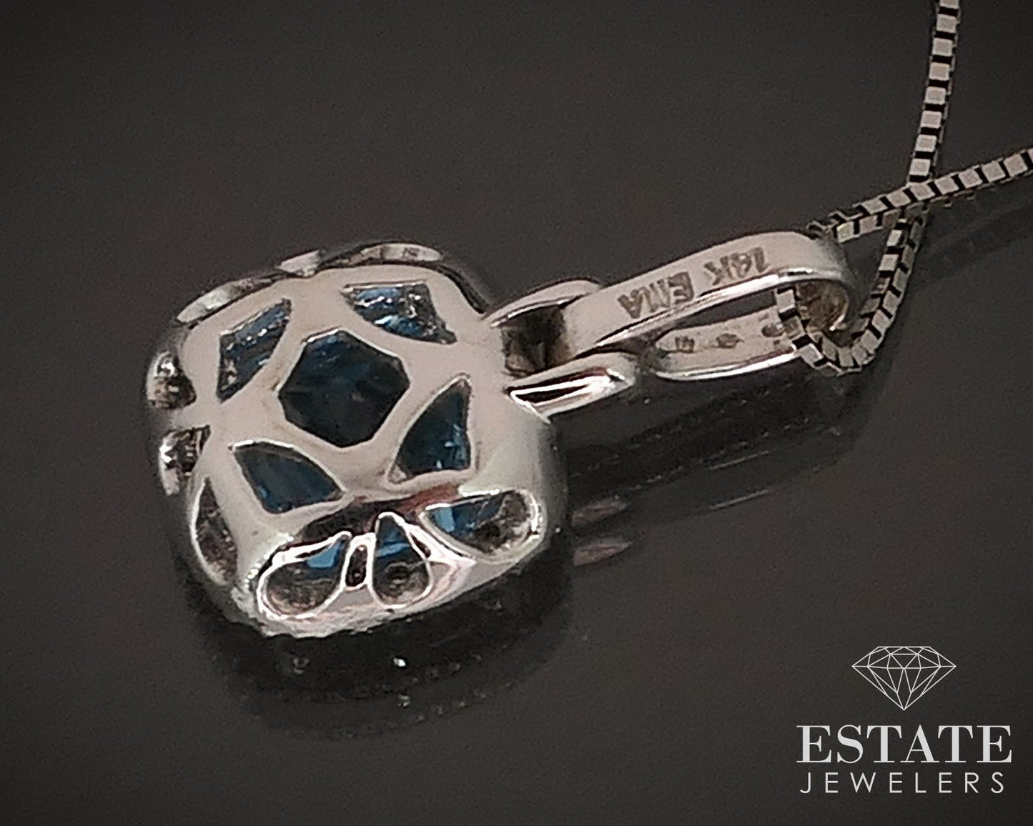 14k White Gold Natural Blue Topaz & Diamond Halo Ladies Necklace 3.4g i17483