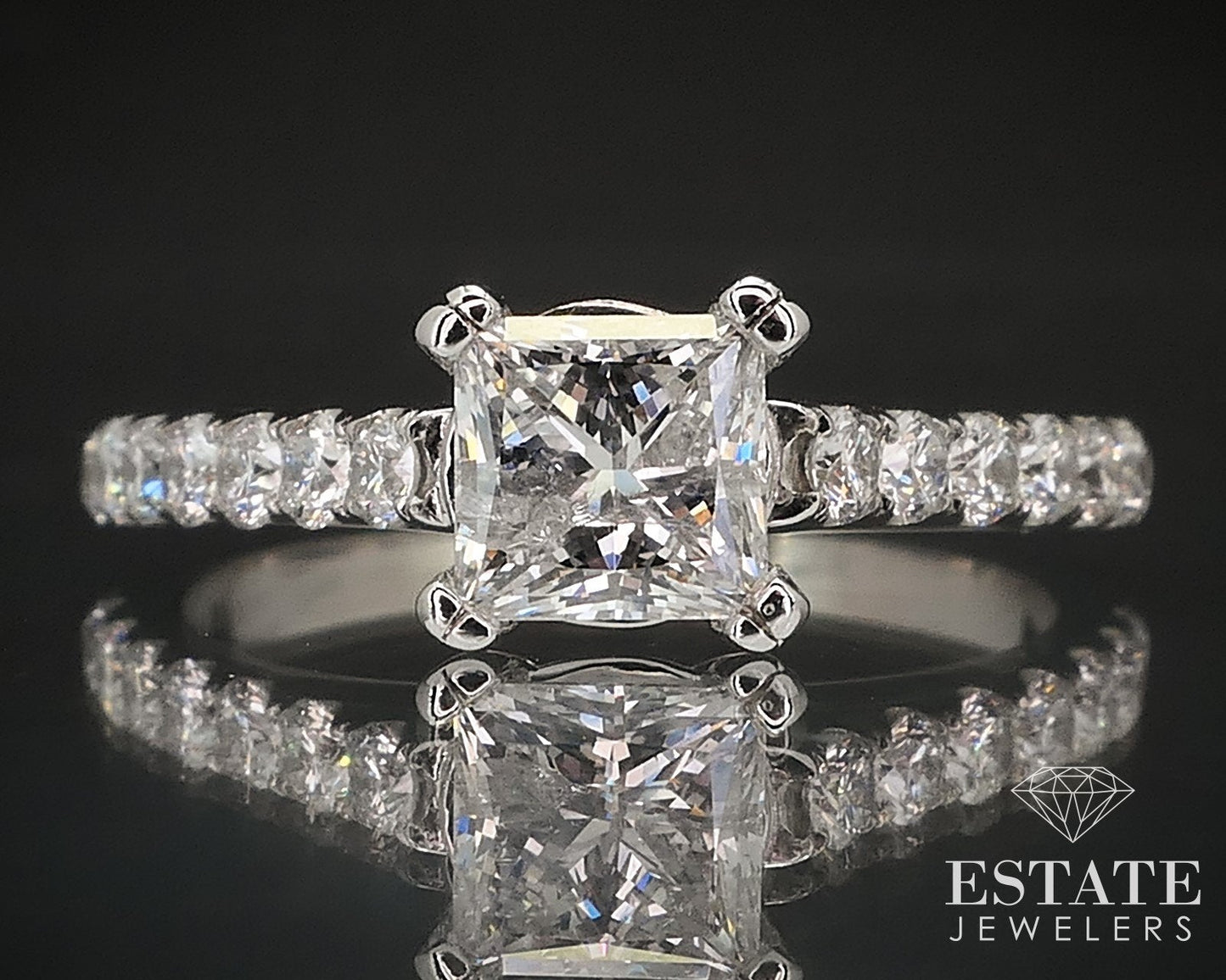 14k White Gold Princess Natural 1.17ctw Diamond Engagement Ring 3.6g i17511