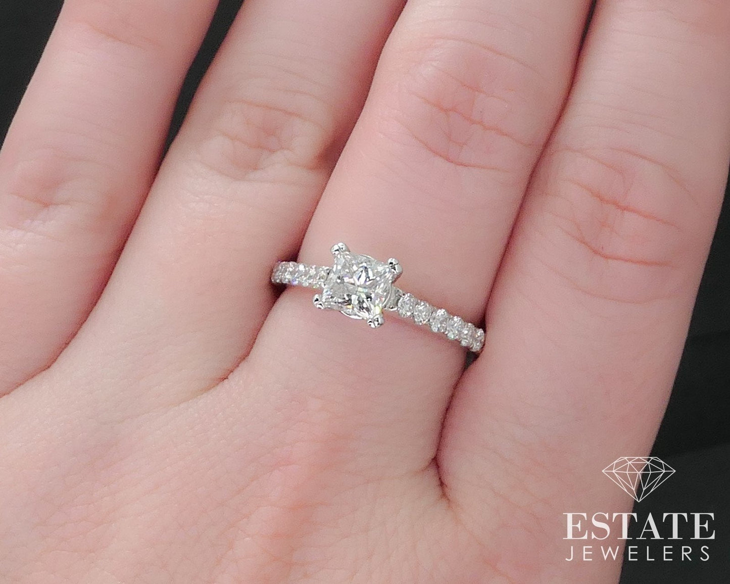 14k White Gold Princess Natural 1.17ctw Diamond Engagement Ring 3.6g i17511