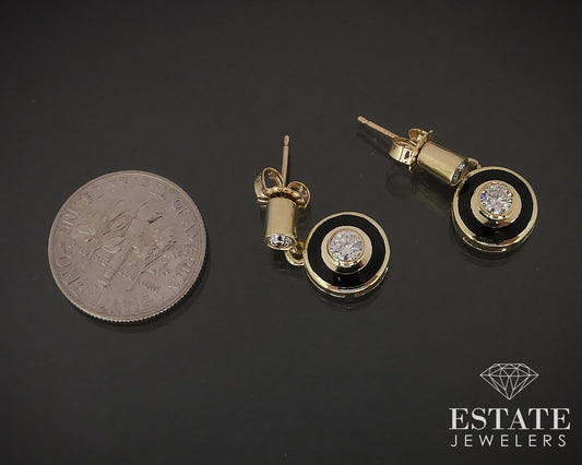 Retro 14k Yellow Gold Natural .36ctw Diamond Enameled Earrings 3.1g i17504