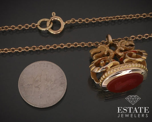Antique Victorian 14k Yellow Gold Carnelian Watch Fob Necklace 13.5g i17508