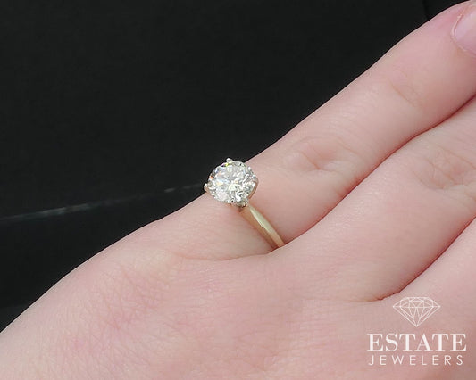 14k Yellow Gold Round Natural .90ct Diamond Solitaire Ring 1.9g i17533b