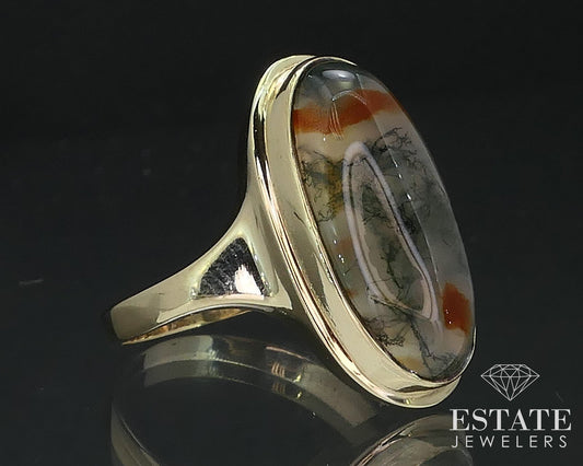 Antique Victorian 10k Yellow Gold Natural Moss Agate Ring 4.2g i17557