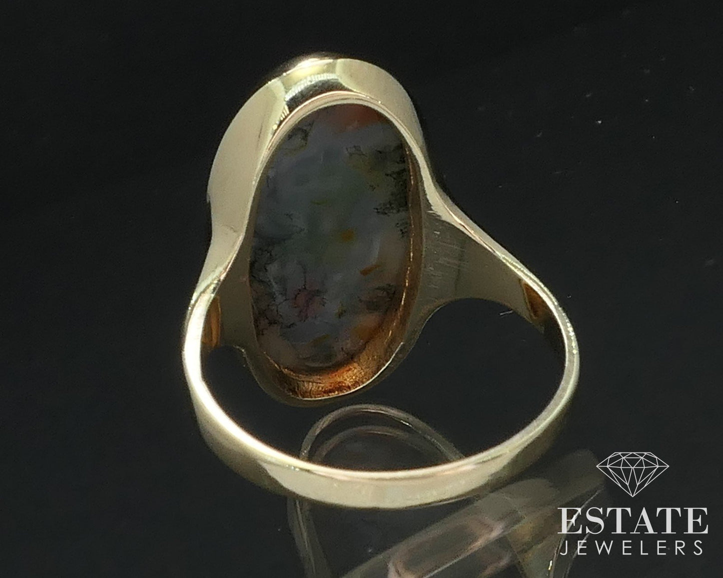 Antique Victorian 10k Yellow Gold Natural Moss Agate Ring 4.2g i17557