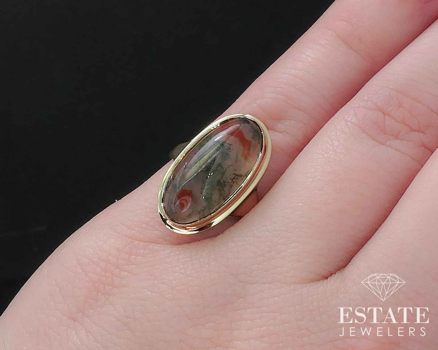 Antique Victorian 10k Yellow Gold Natural Moss Agate Ring 4.2g i17557