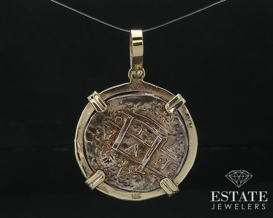 14k Yellow Gold Reales Spanish Ancient Coin Pendant 6.9g i17545