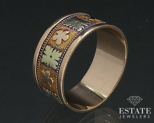 Antique Victorian 14k Yellow & Rose Gold 9mm Floral Cigar Band Ring 3.7g i17555