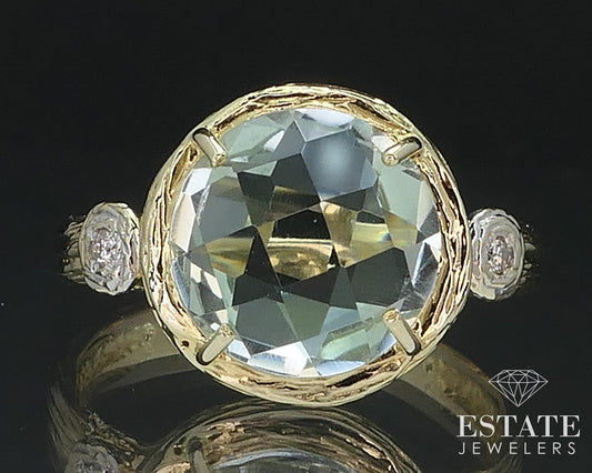 14k Yellow Gold Natural Prasiolite & Diamond I. Reiss Ladies Ring 3.5g i17541