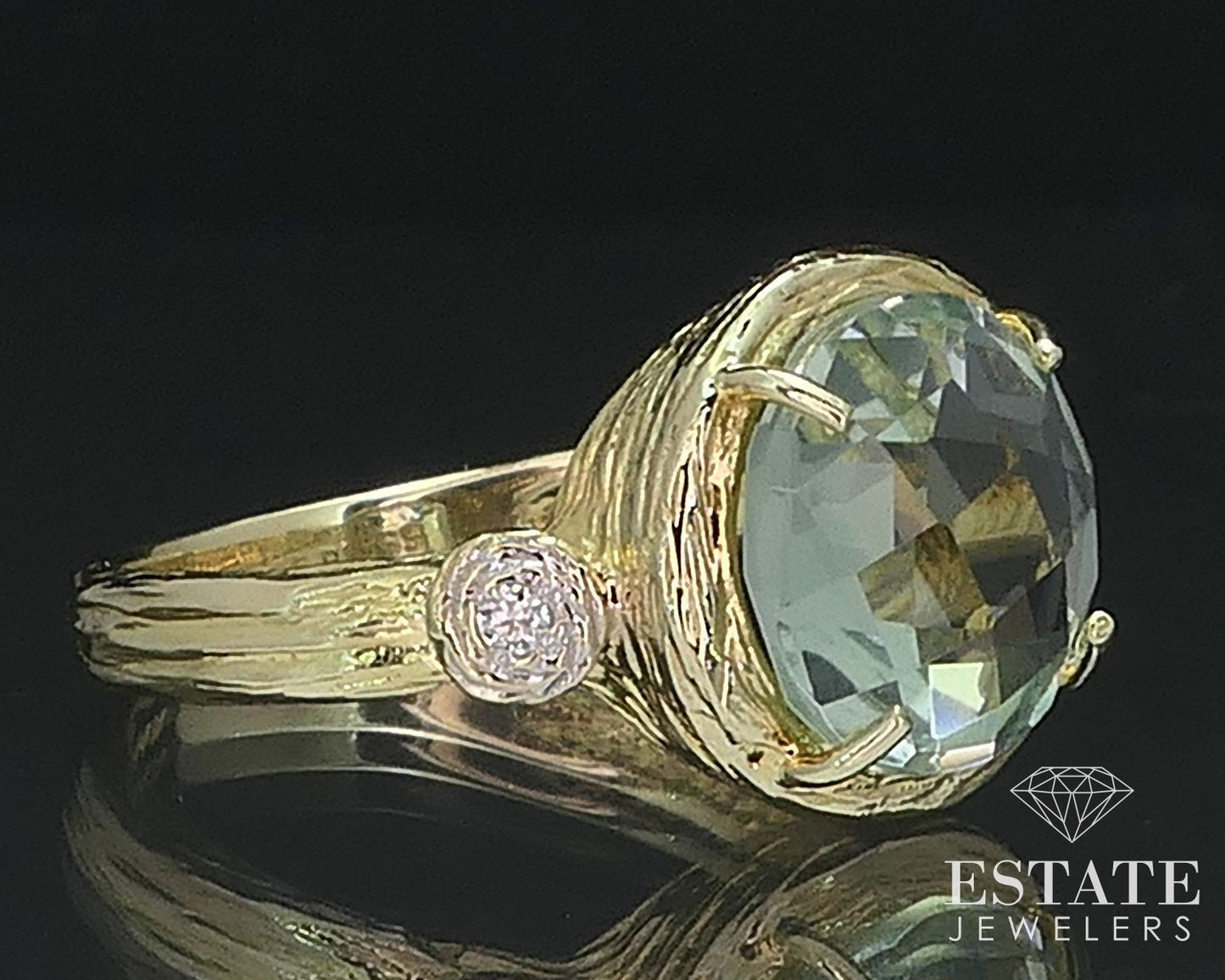 14k Yellow Gold Natural Prasiolite & Diamond I. Reiss Ladies Ring 3.5g i17541