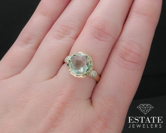 14k Yellow Gold Natural Prasiolite & Diamond I. Reiss Ladies Ring 3.5g i17541
