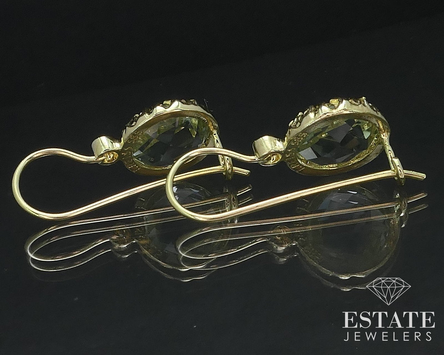 14k Yellow Gold Natural Prasiolite & Diamond I. Reiss Earrings 3.6g i17540