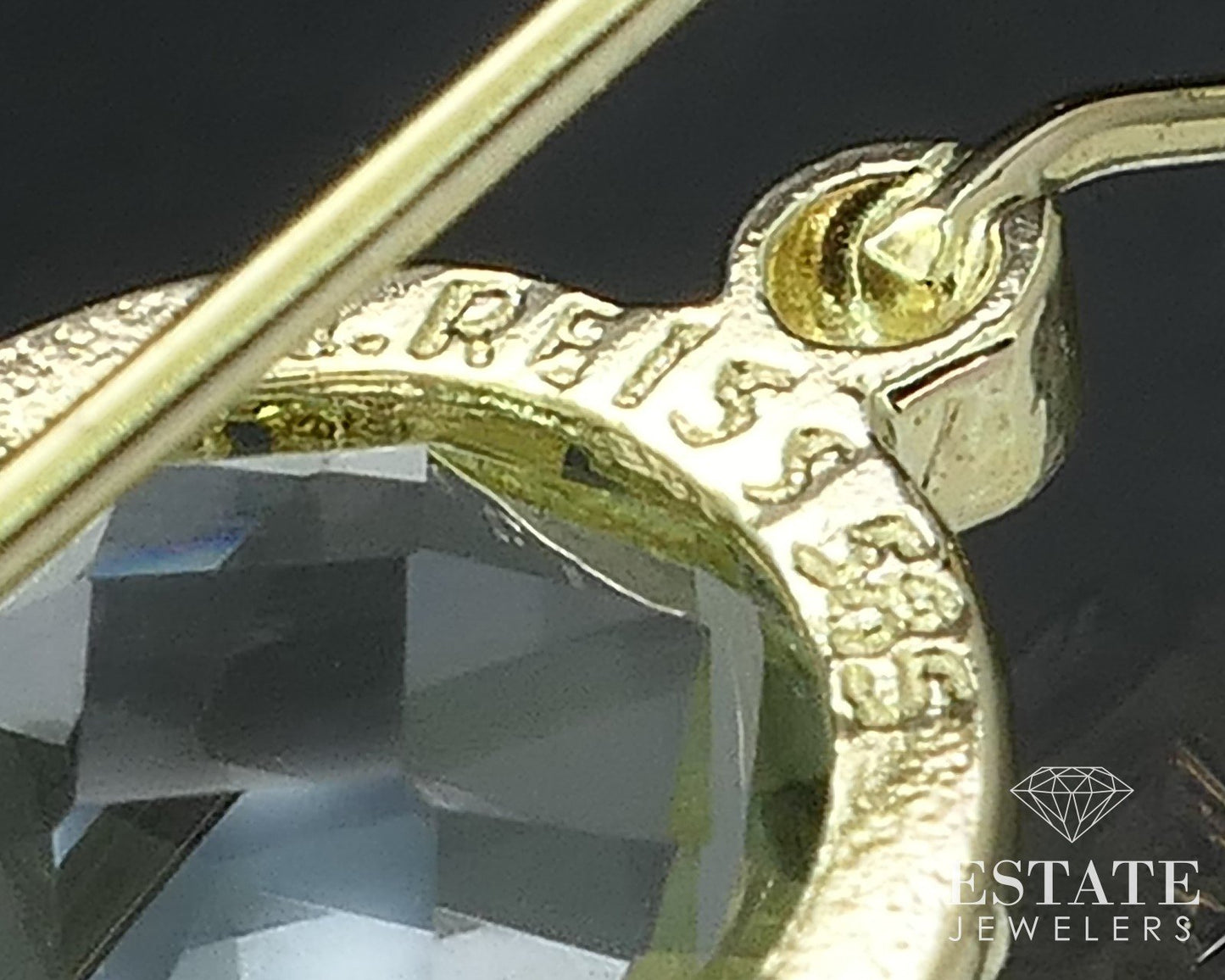 14k Yellow Gold Natural Prasiolite & Diamond I. Reiss Earrings 3.6g i17540