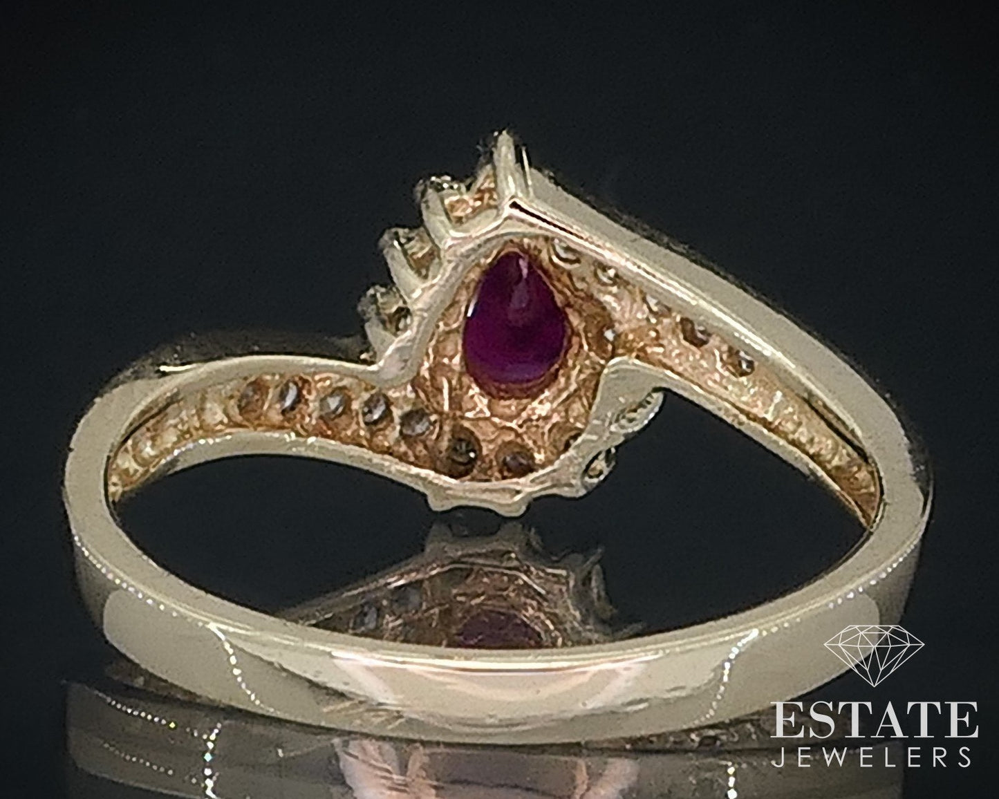 14k Yellow Gold Pear Natural Ruby & Diamond Ladies Ring 3g i17564b