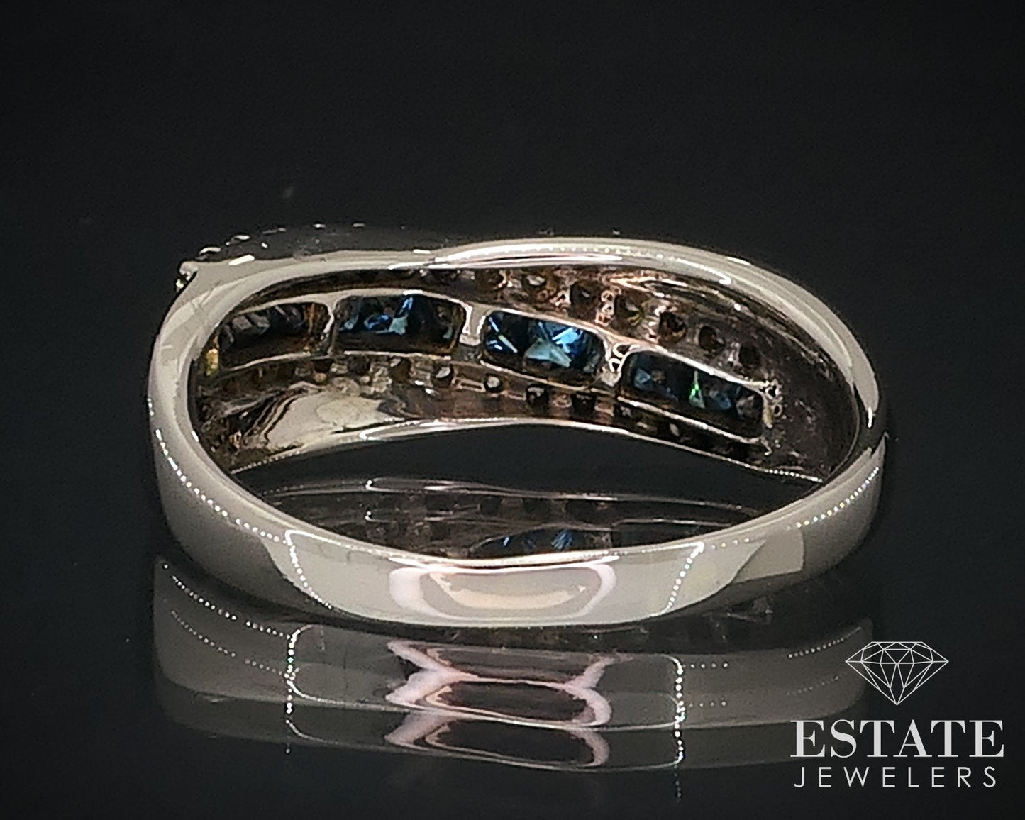 14k White Gold Natural .56ctw Blue & White Diamond Ladies Band Ring 4.1g i17604b