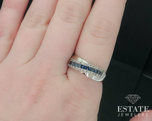 14k White Gold Natural .56ctw Blue & White Diamond Ladies Band Ring 4.1g i17604b