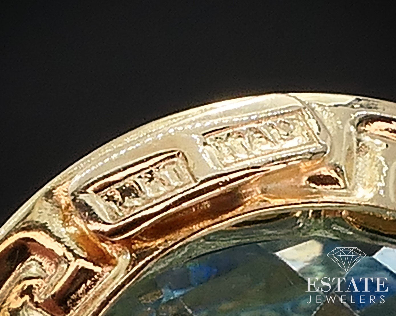 14k Yellow Gold Natural Blue Topaz Greek Key Dangle Earrings 5.5g i17587b