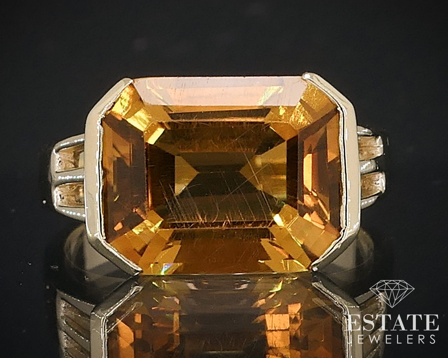14k Yellow Gold Emerald Cut Natural 5.9ct Citrine Solitaire Ring 6g i17622