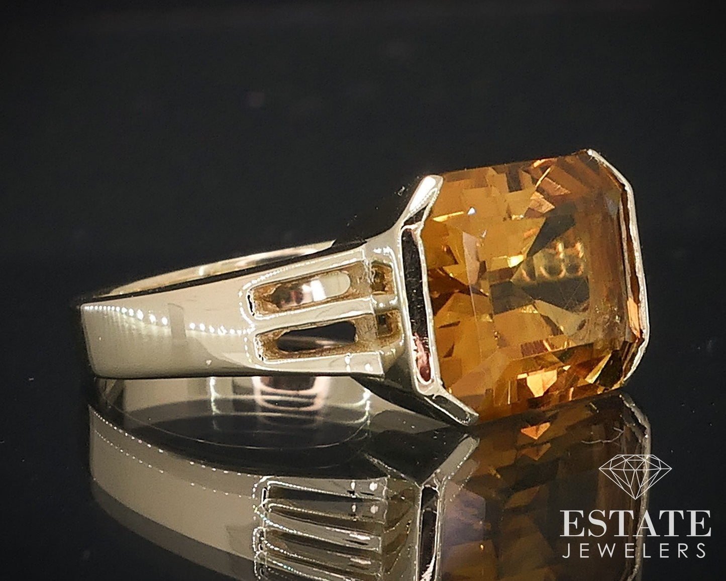 14k Yellow Gold Emerald Cut Natural 5.9ct Citrine Solitaire Ring 6g i17622