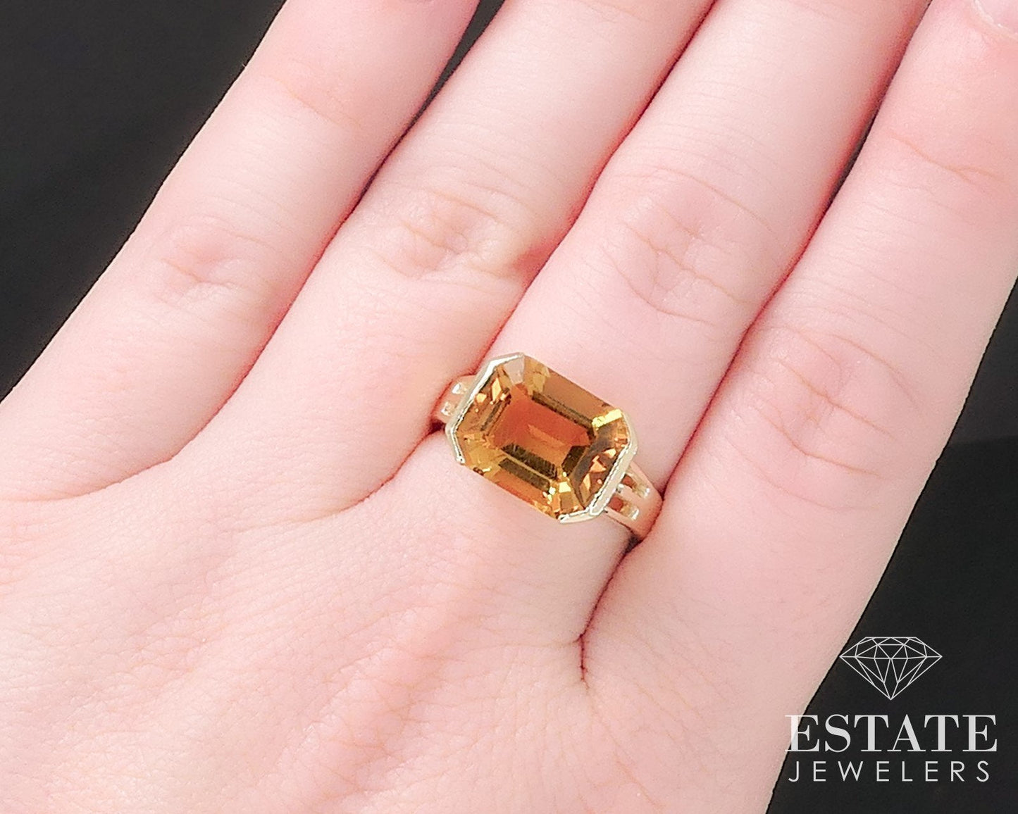 14k Yellow Gold Emerald Cut Natural 5.9ct Citrine Solitaire Ring 6g i17622