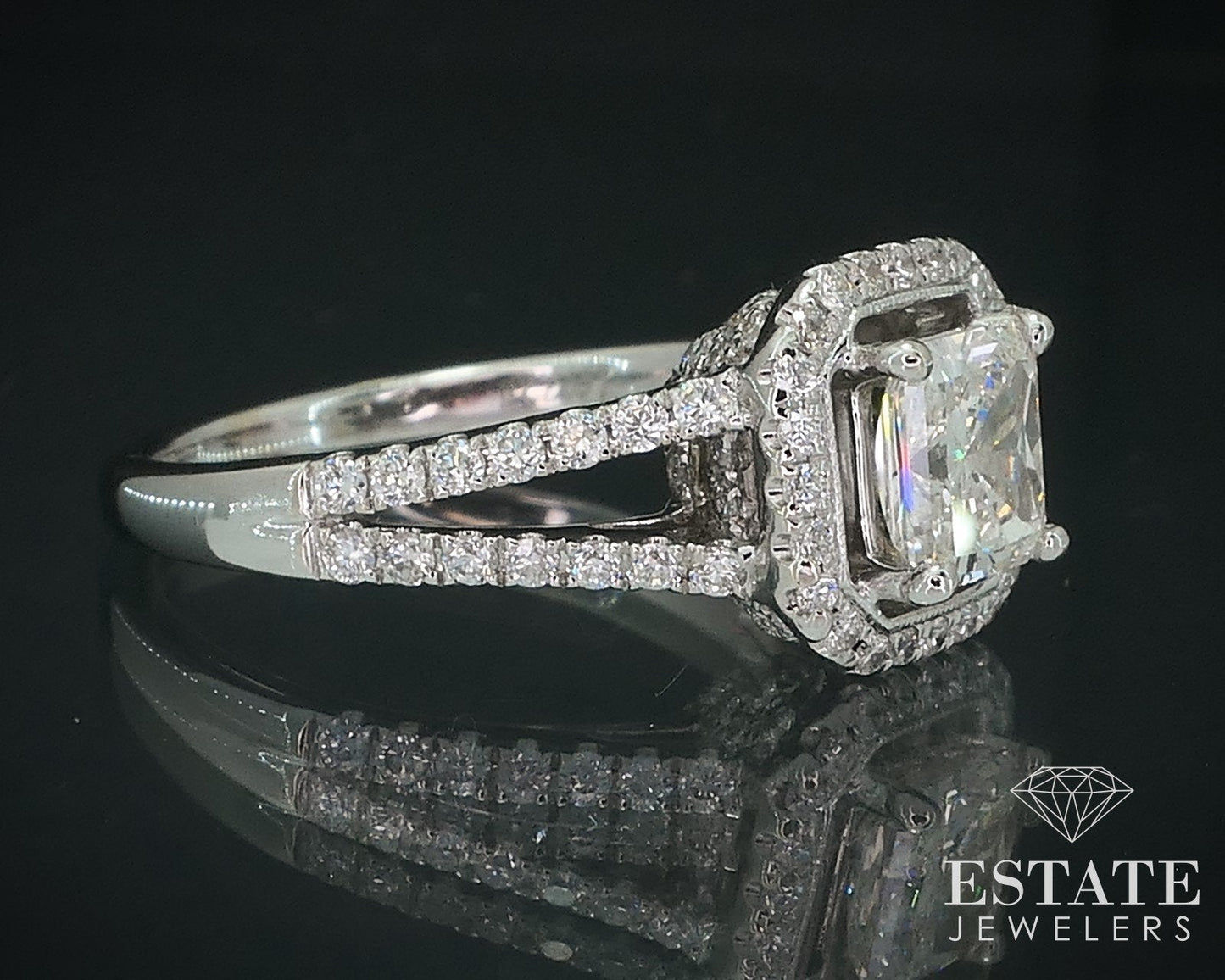 18k White Gold Princess Natural 1.50ctw Diamond Halo Engagement Ring 4.8g i17632