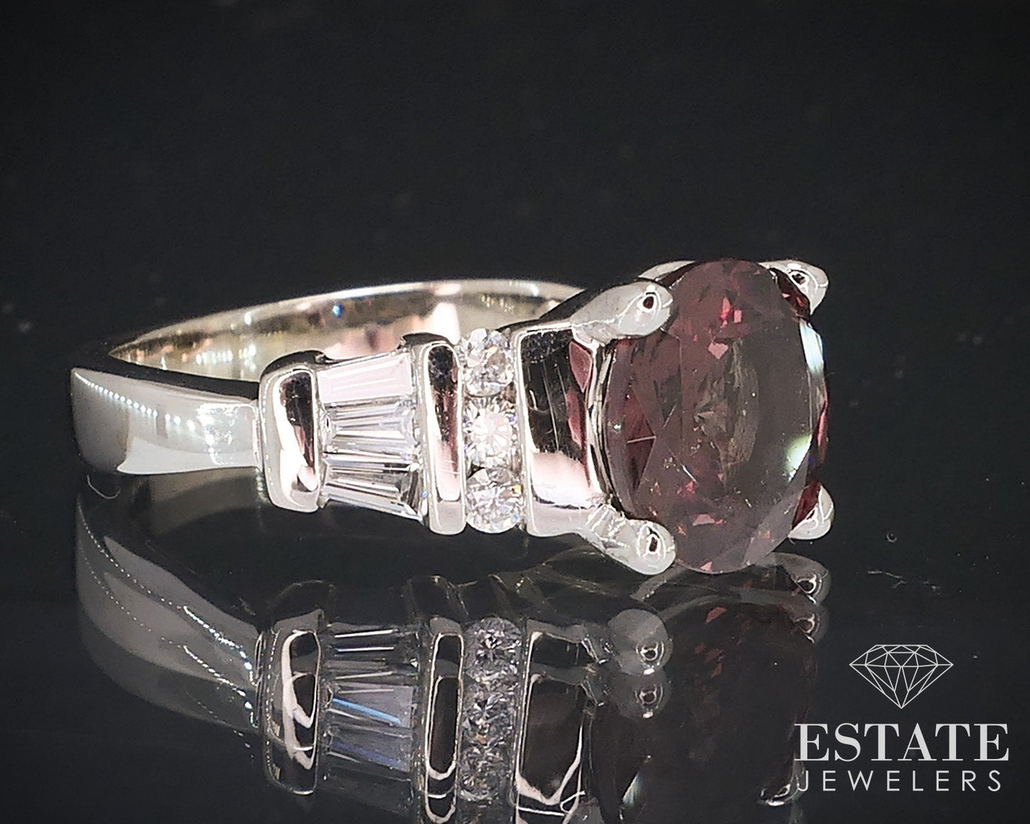 18k White Gold Natural Color Change Garnet & Diamond Ring 4.8g i17630