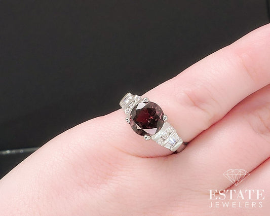 18k White Gold Natural Color Change Garnet & Diamond Ring 4.8g i17630