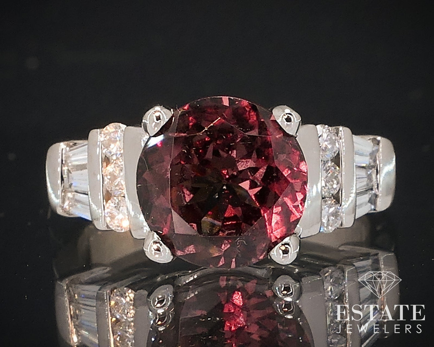 18k White Gold Natural Color Change Garnet & Diamond Ring 4.8g i17630