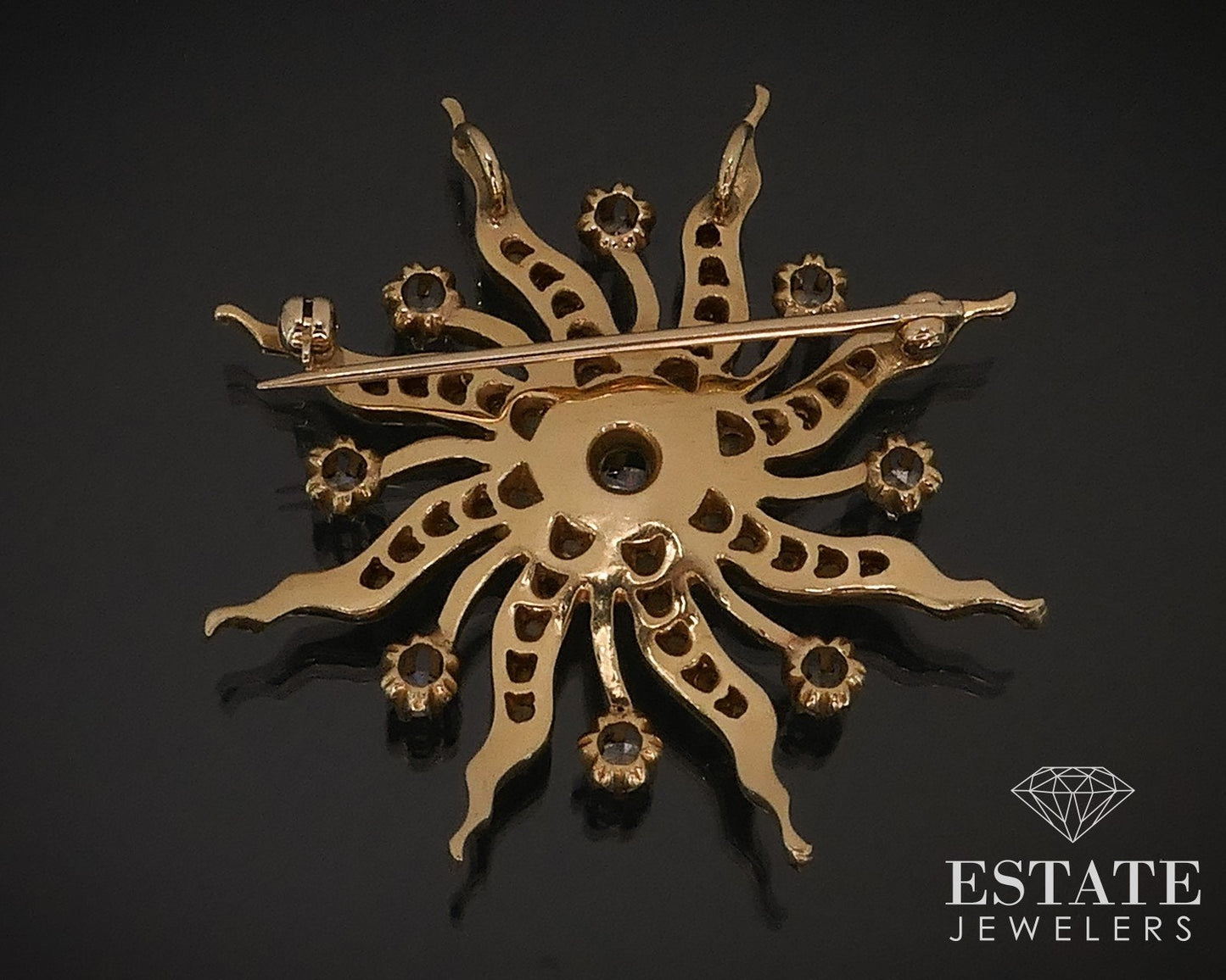 Antique 14k Yellow Gold Diamond Seed Pearl Starburst Pin Pendant 11.2g i17625