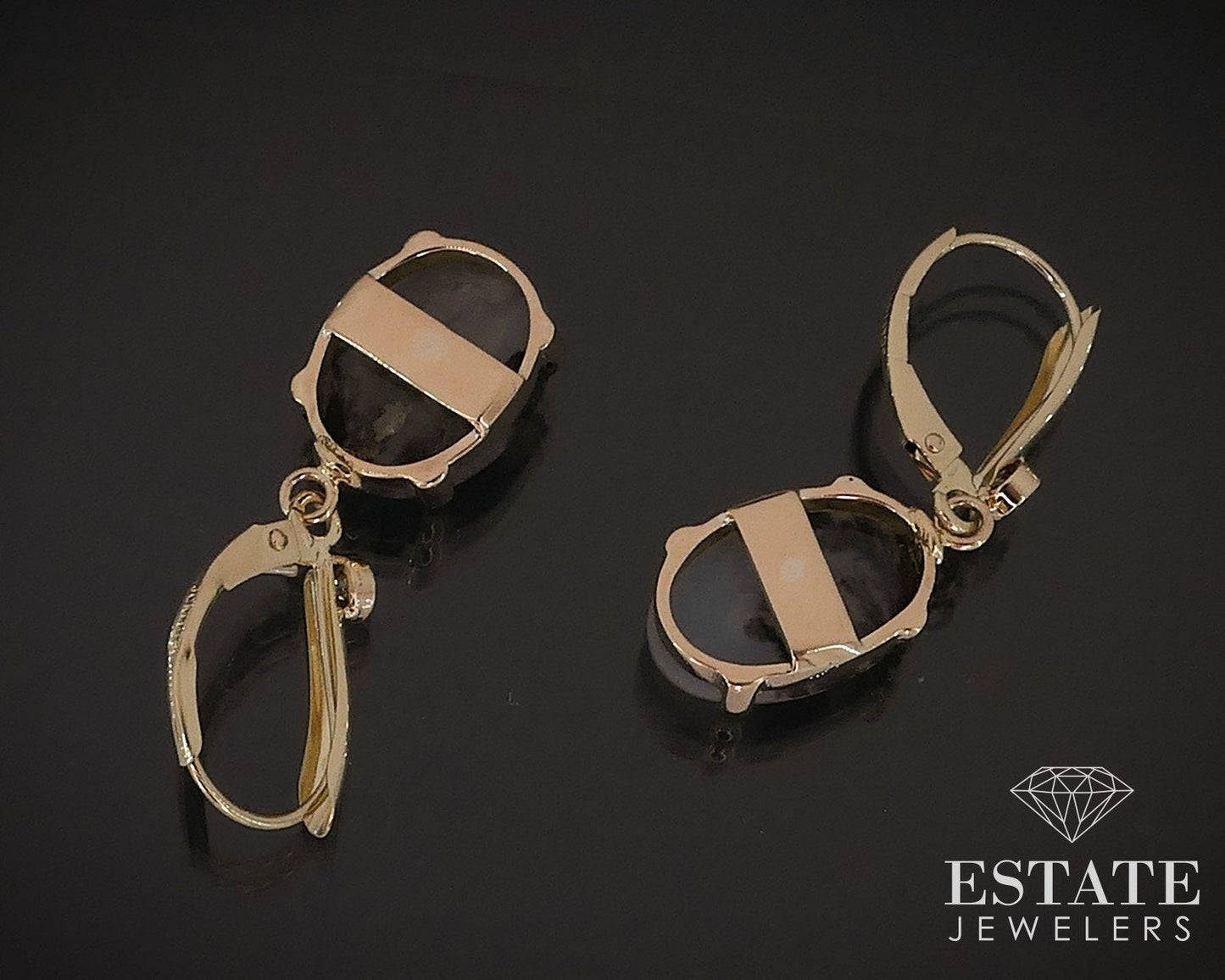 14k Yellow Gold Natural Moss Agate & Diamond Dangle Earrings 3.8g i17631