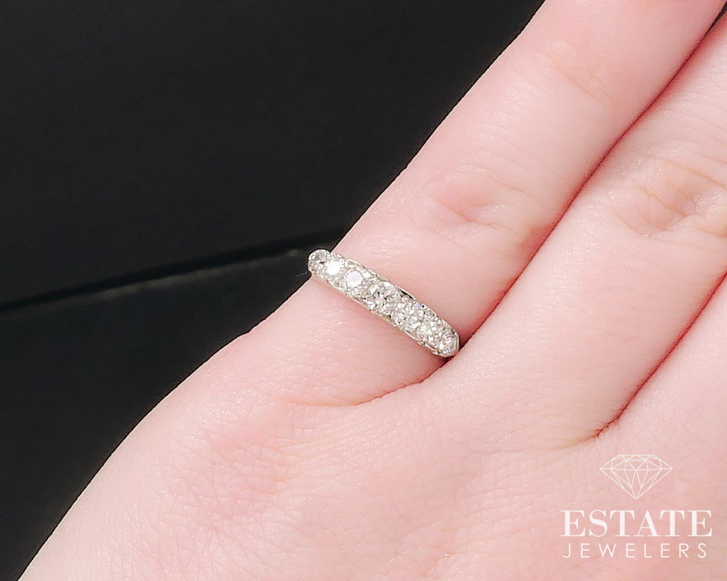 Vintage 18k White Gold Natural .30ctw Diamond Ladies Wedding Band 2.1g i17621