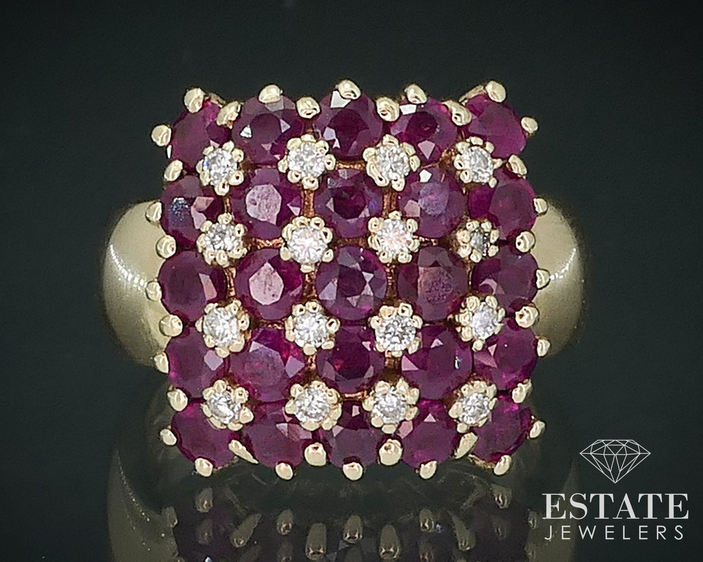 14k Yellow Gold EFFY Natural Ruby & Diamond Ladies Cluster Ring 9.8g i17618