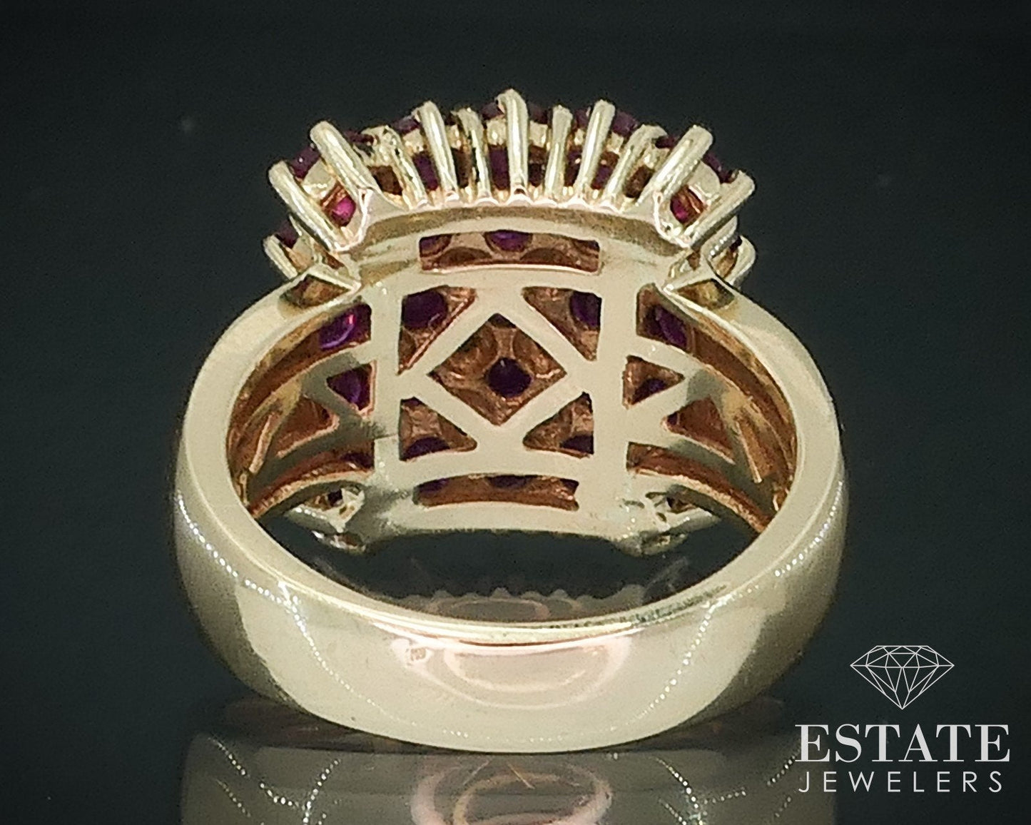 14k Yellow Gold EFFY Natural Ruby & Diamond Ladies Cluster Ring 9.8g i17618