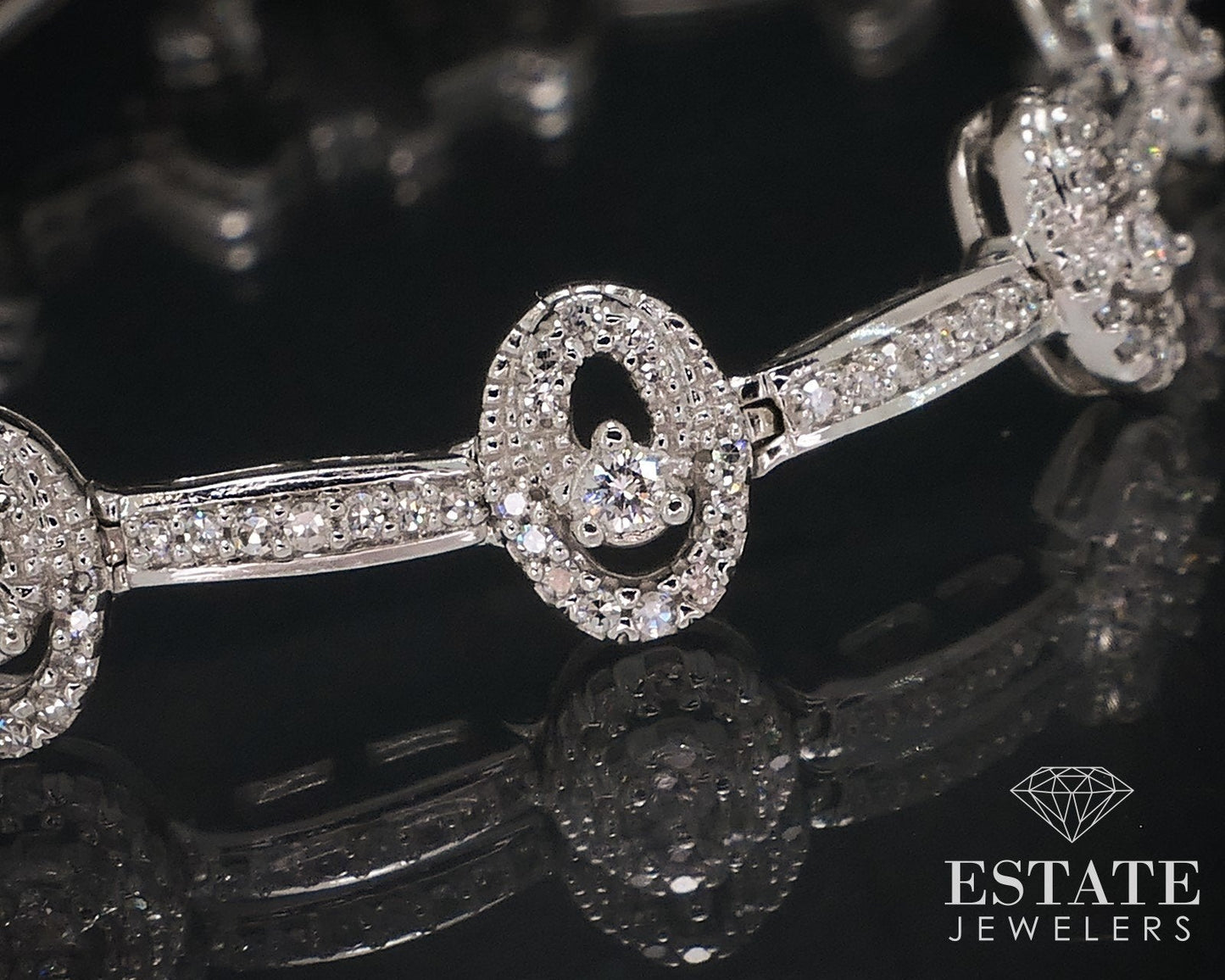 14k White Gold Natural 1.50ctw Diamond Link Tennis Bracelet 10.8g 7"L i17620