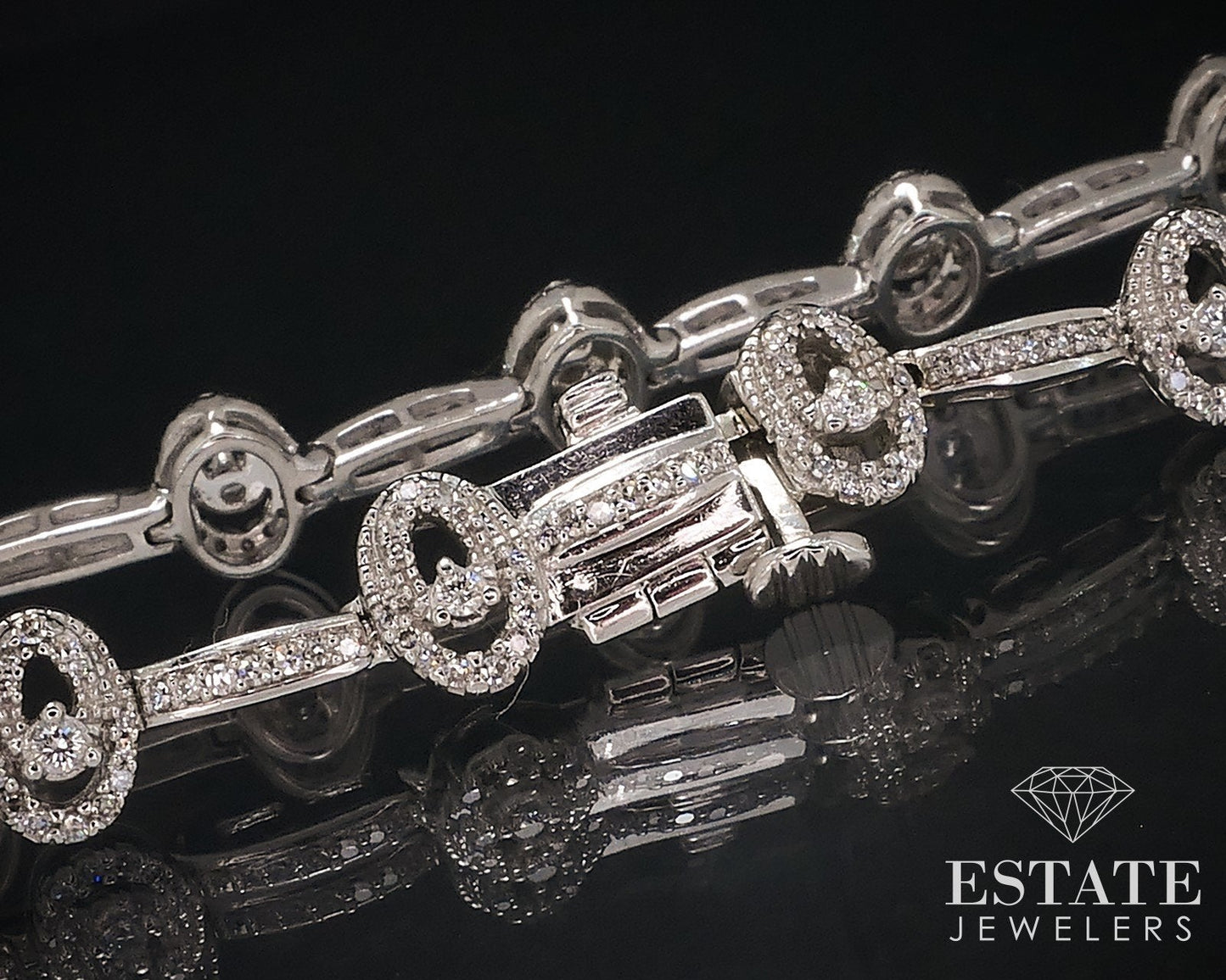 14k White Gold Natural 1.50ctw Diamond Link Tennis Bracelet 10.8g 7"L i17620
