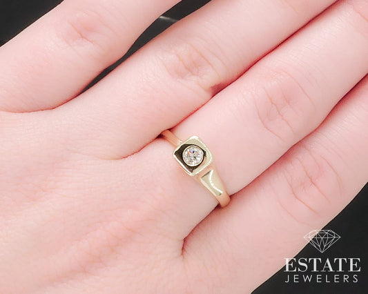 Modernist 14k Yellow Gold Round Natural .10ct Diamond Solitaire Ring 3.3g i17611